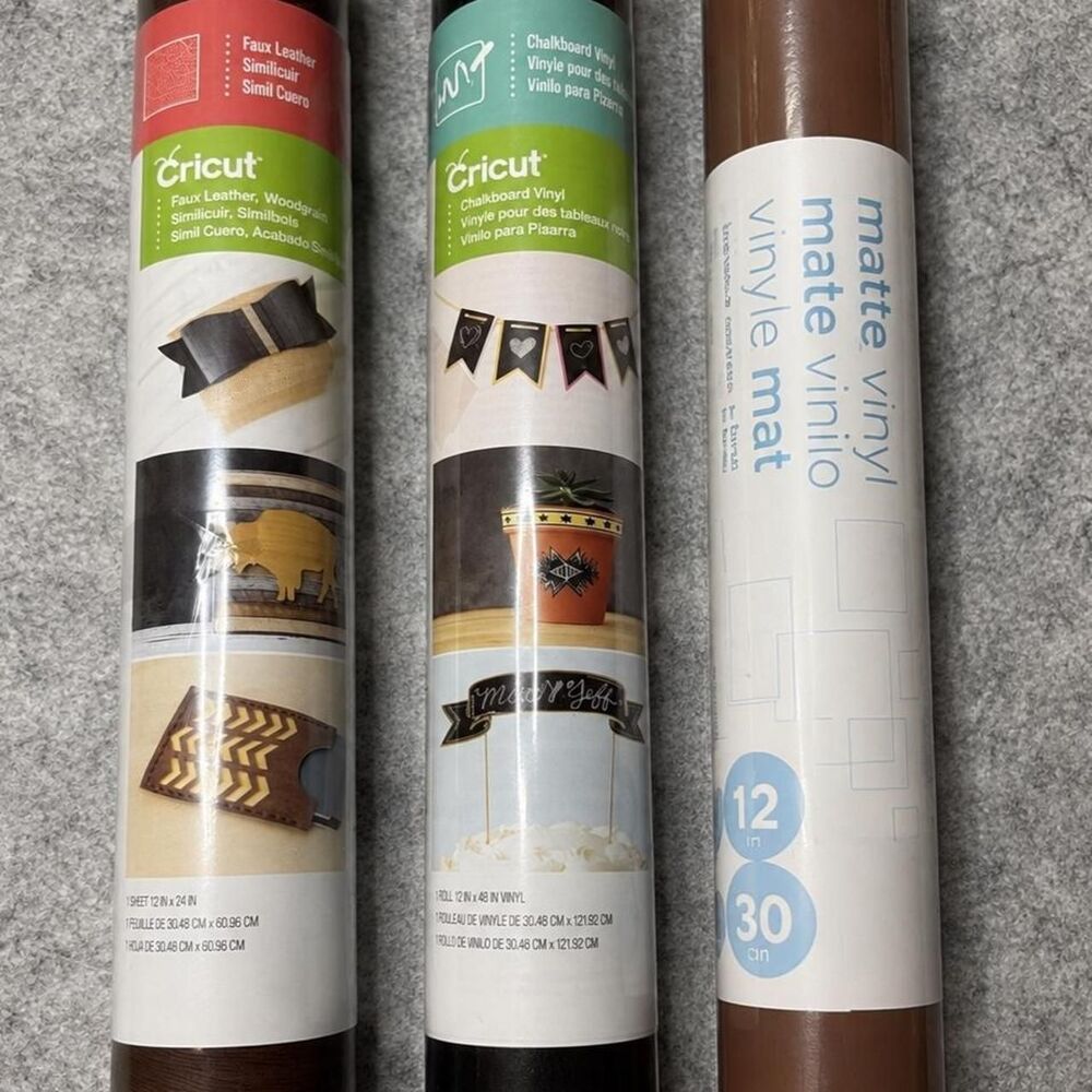 Cricut & Matte Vinyl Roll Bundle - Faux Leather, Chalkboard, Brown Matte